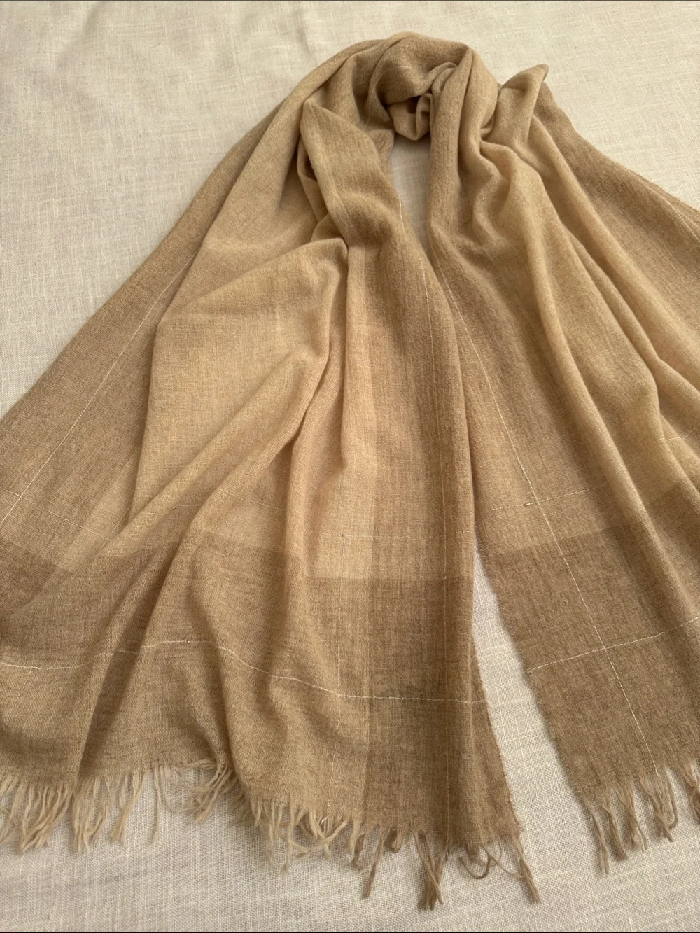 Falconeri Luxurious Wool Beige Shawl Wrap Oversized Scarf 28”x75” Made in Italy